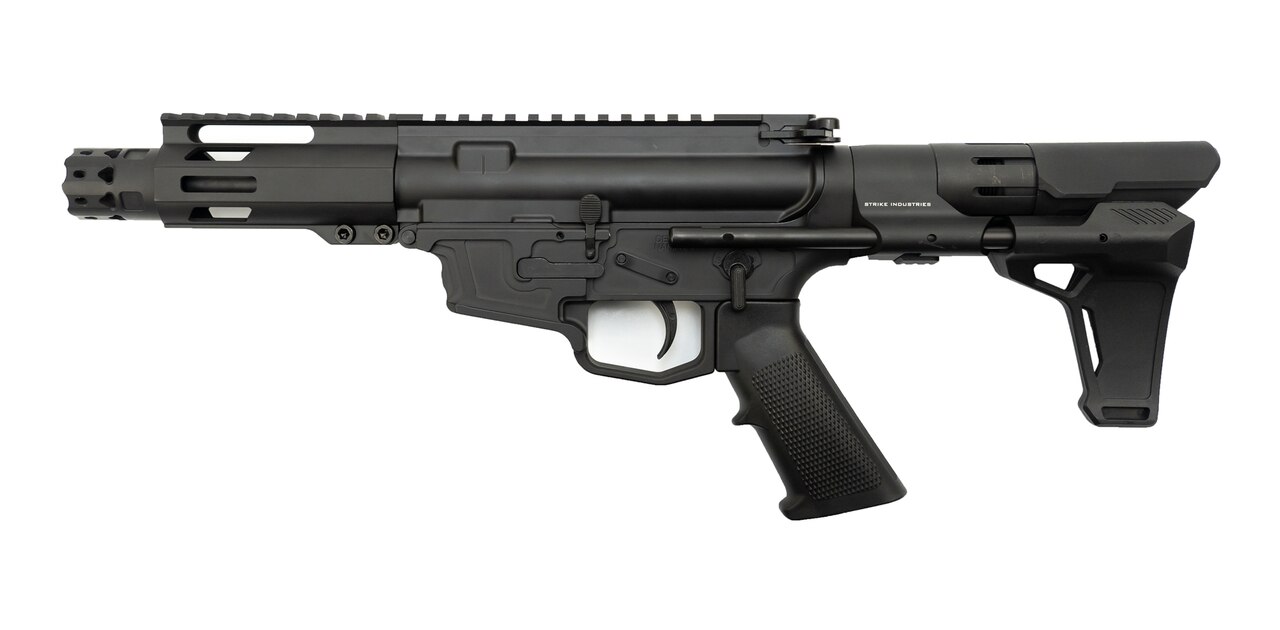 Image of MCM DS9-S 9mm Rear Charging Pistol, 5" Barrel, MP5 Mag, Strike Industries PWD Brace, Black Cerakote