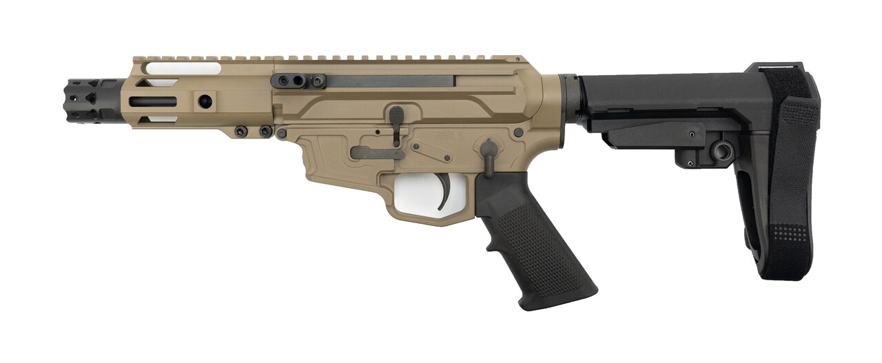 Image of MCM Firearms DS9-S Side Charging Pistol, 9mm, 5" Barrel, MP5 Mag, FDE Cerakote
