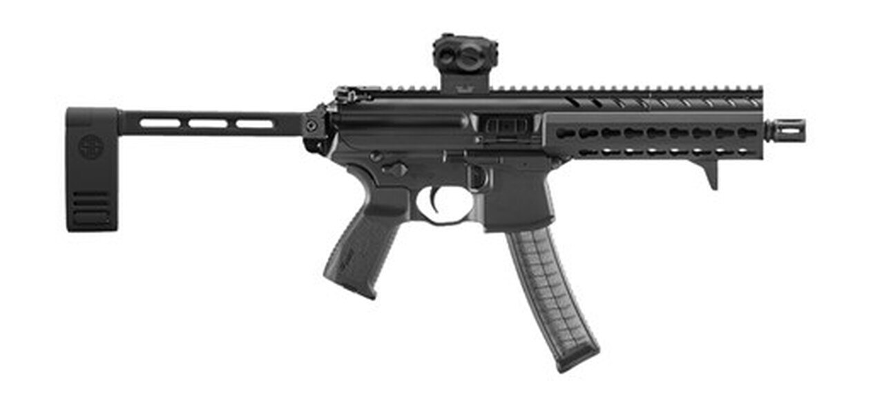 Image of Sig MPX AR-15 Pistol, SIG Red Dot Sight 9mm 8" Barrel KeyMod Rail, Black, Pivoting Brace 30rd Mag