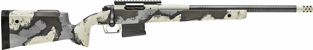 Image of Springfield Model 2020 Waypoint, Bolt Action, 308 Winchester, 20" Carbon Fiber Barrel, SA Radial Brake, Tan Color, Desert Verde Cerakote, Ridgeline Camo Carbon Fiber Stock with M-LOK, TriggerTech Adjustable Trigger, 5Rd, 1 AICS Short Action Magazine