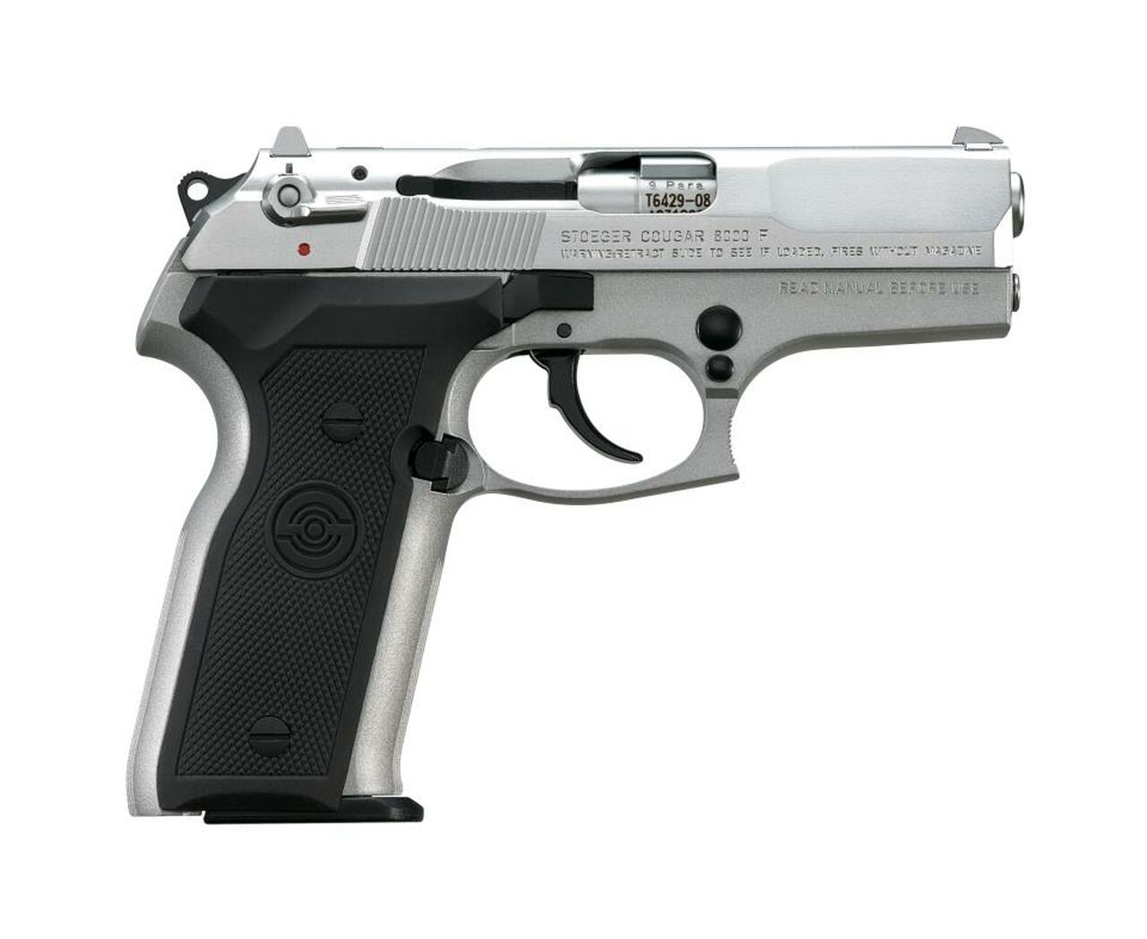 Image of Stoeger Cougar 9MM Silver W/Black Grip 15 Rd Mag